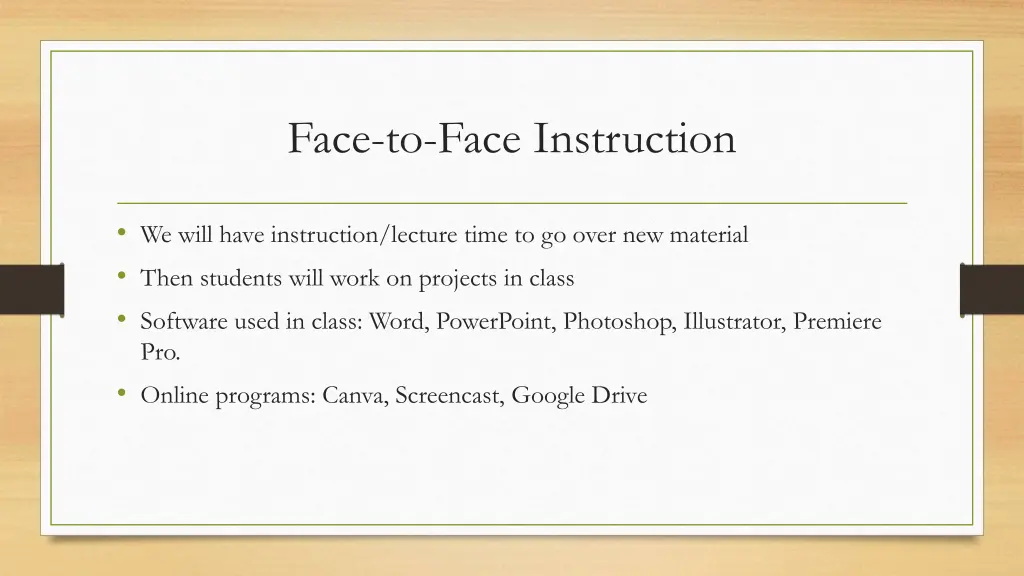face to face instruction