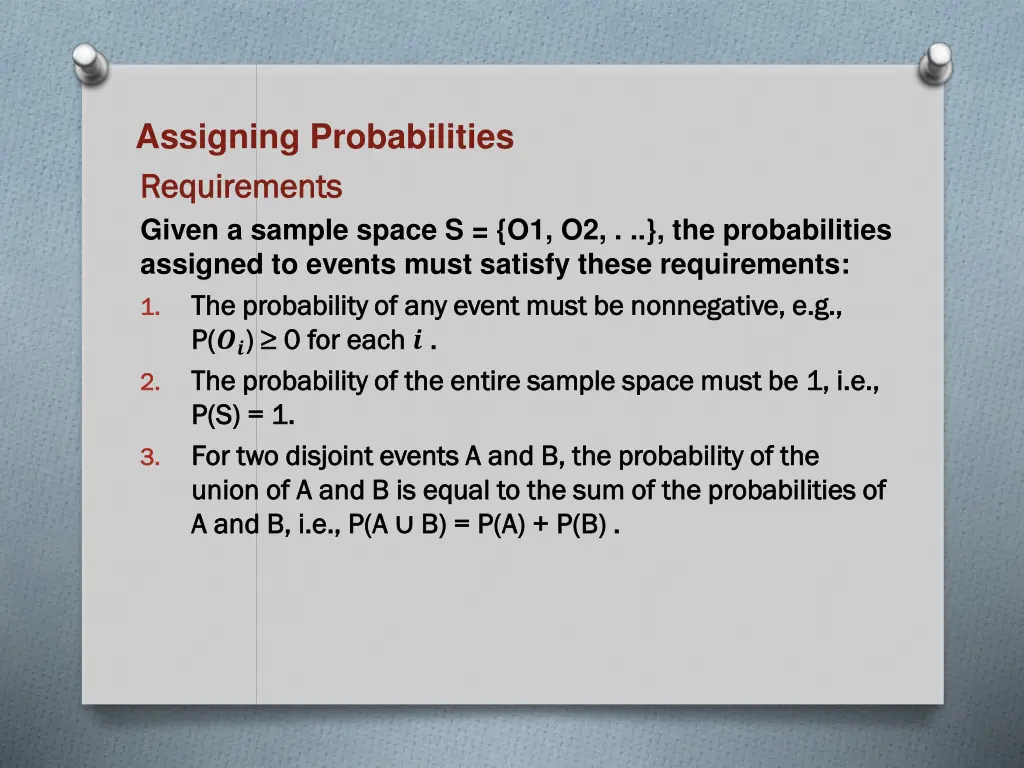 assigning probabilities requirements requirements