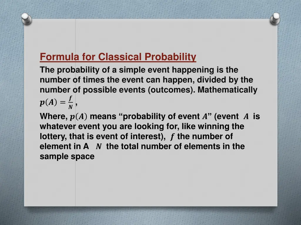 formula for classical probability the probability