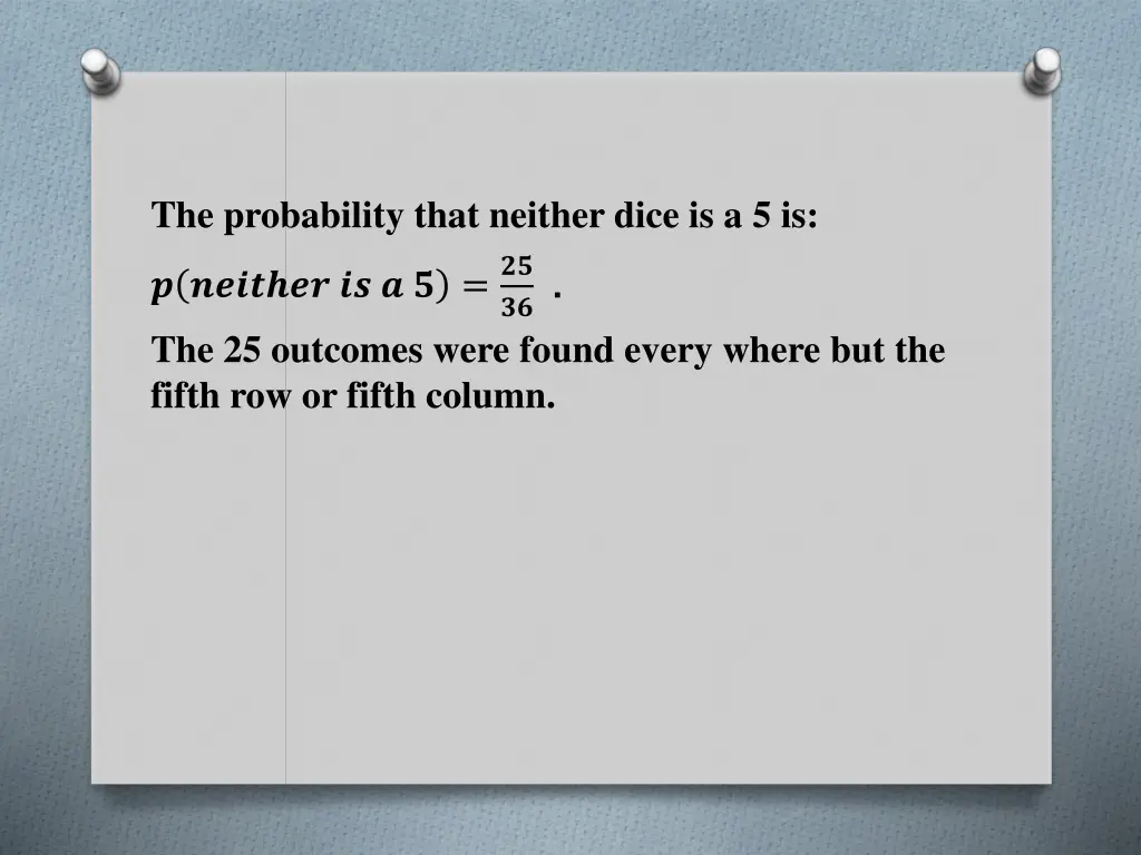the probability that neither dice is a 5 is