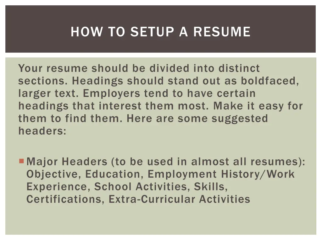 how to setup a resume 1