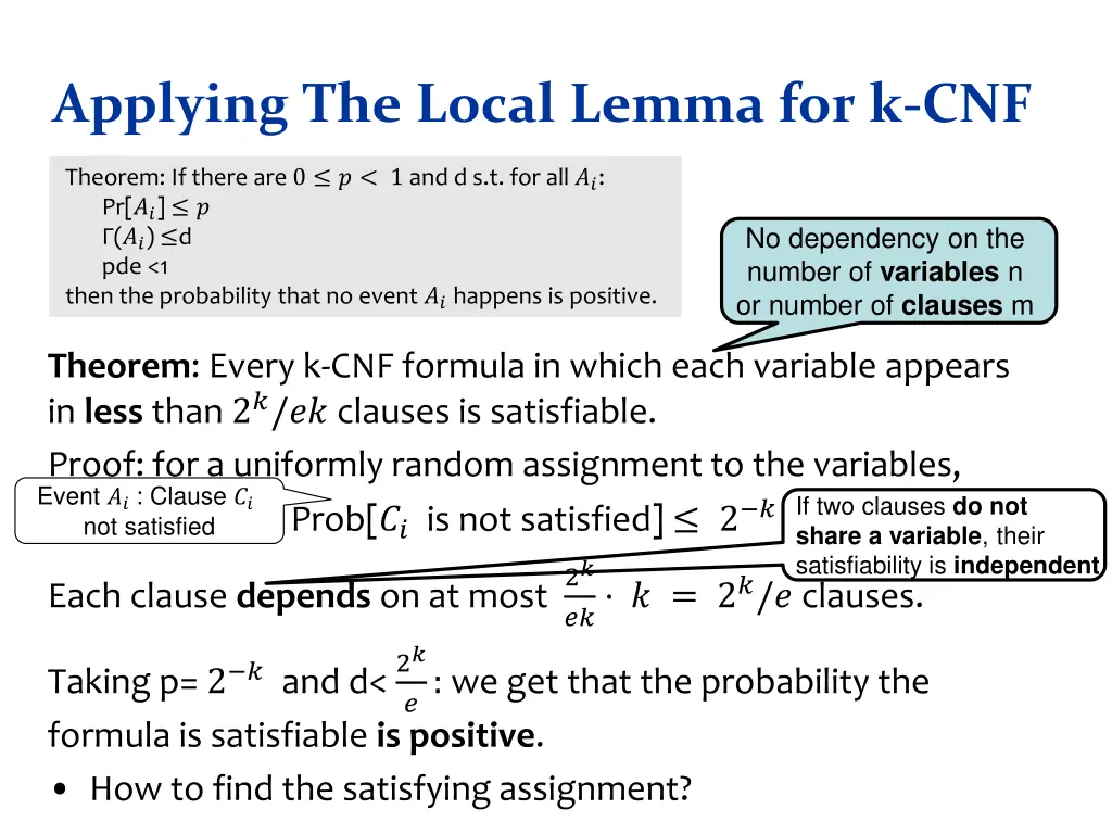 applying the local lemma for k cnf 1