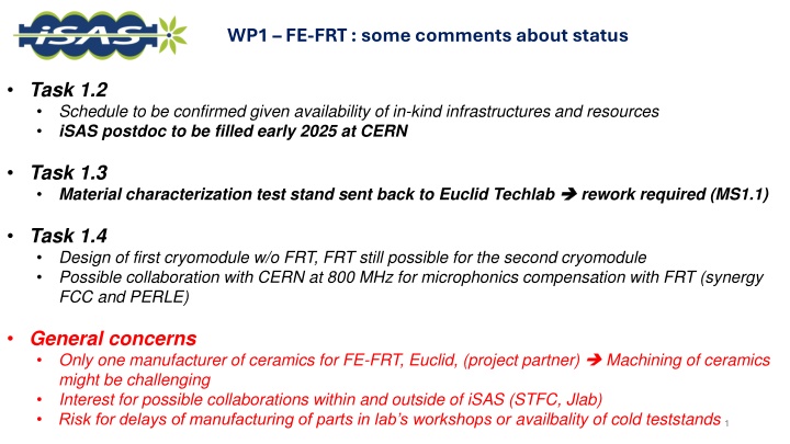 wp1 fe frt some commentsabout status
