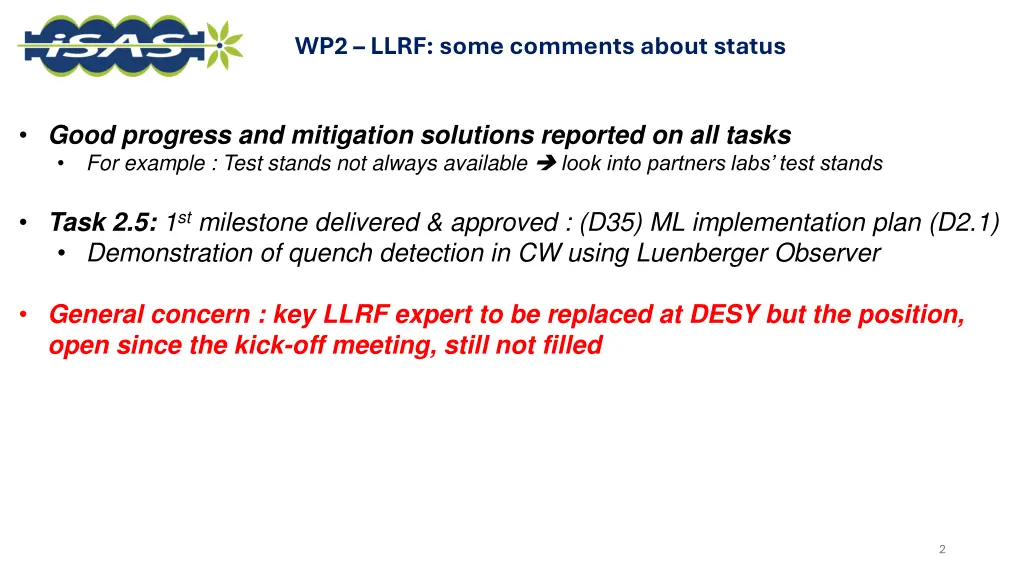 wp2 llrf some comments about status