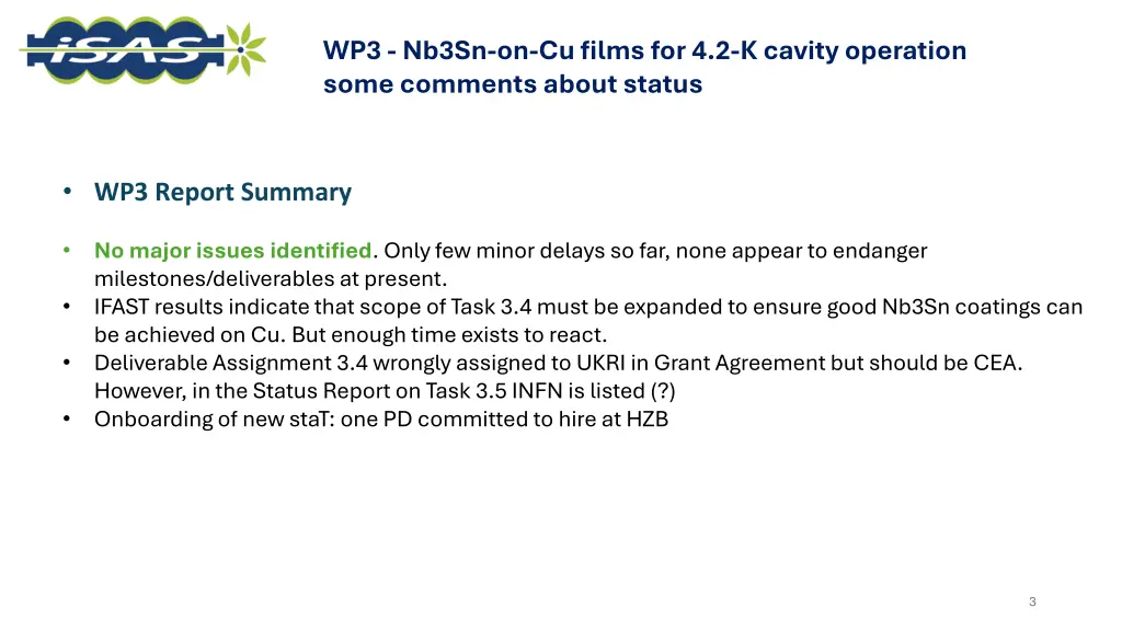wp3 nb3sn on cu films for 4 2 k cavity operation