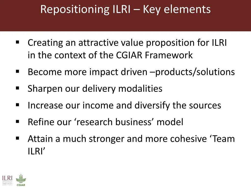 repositioning ilri key elements