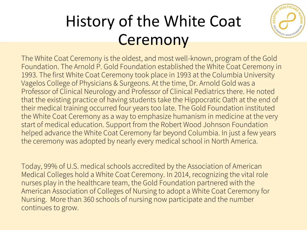 history of the white coat ceremony
