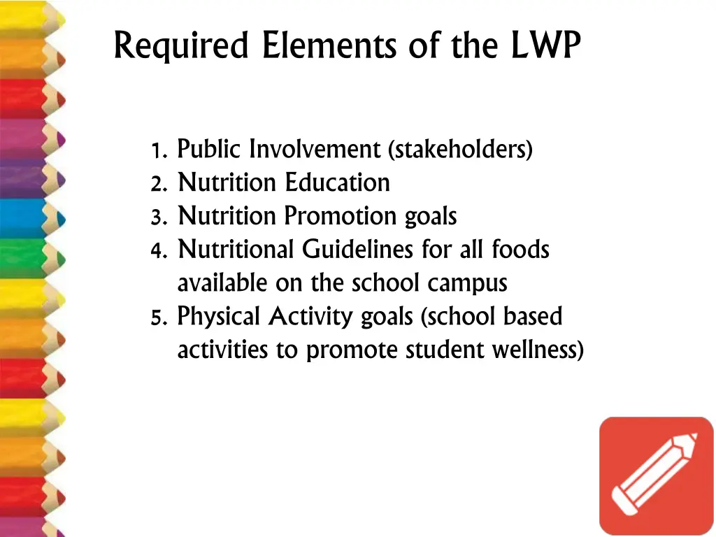 required elements of the lwp