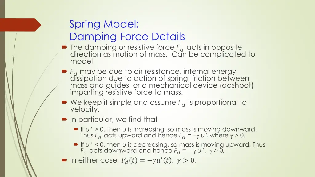 spring model damping force details the damping