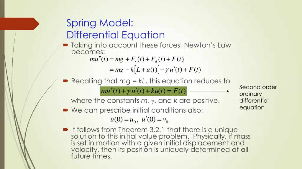 spring model differential equation taking into