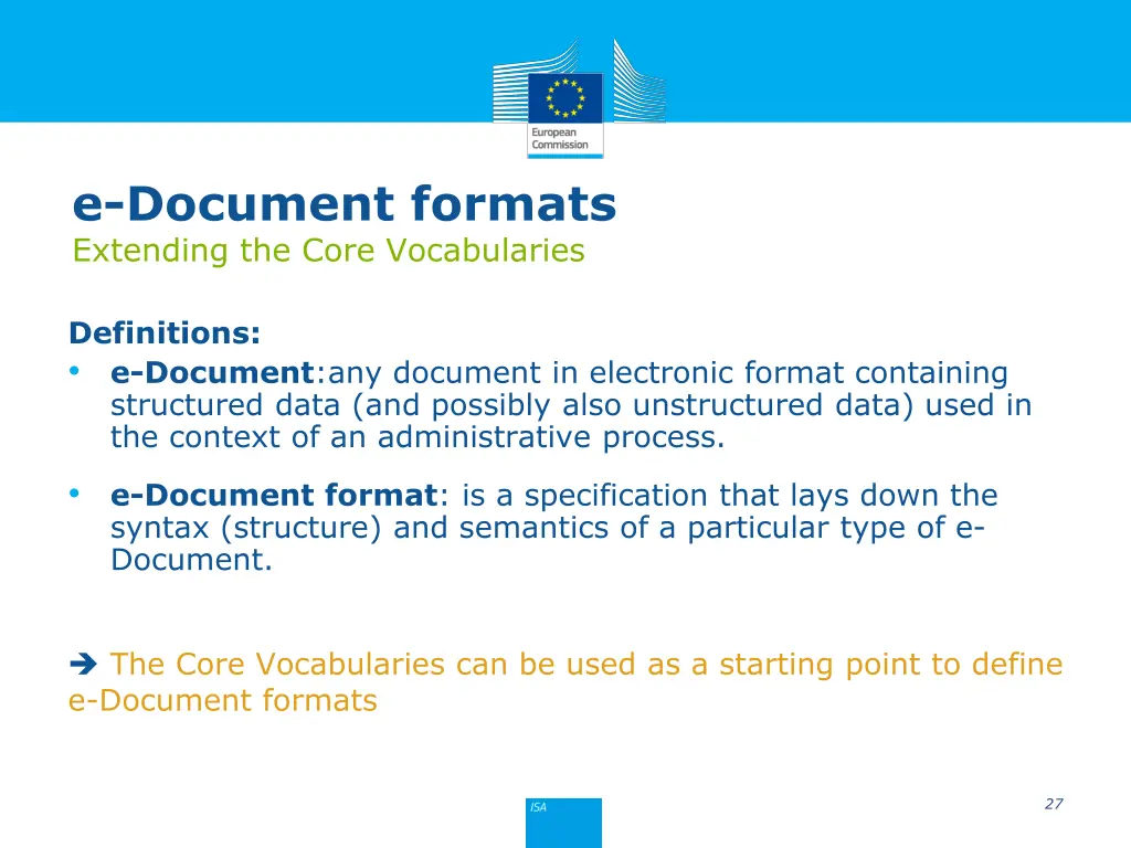 e document formats extending the core vocabularies