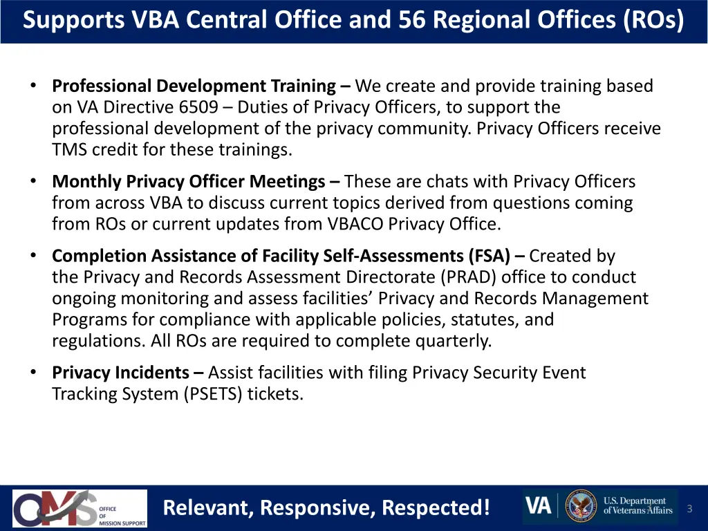 supports vba central office and 56 regional