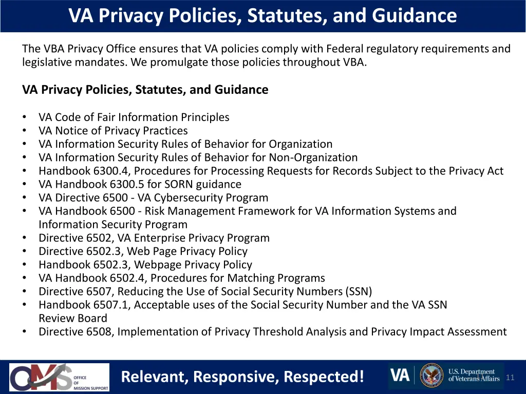 va privacy policies statutes and guidance