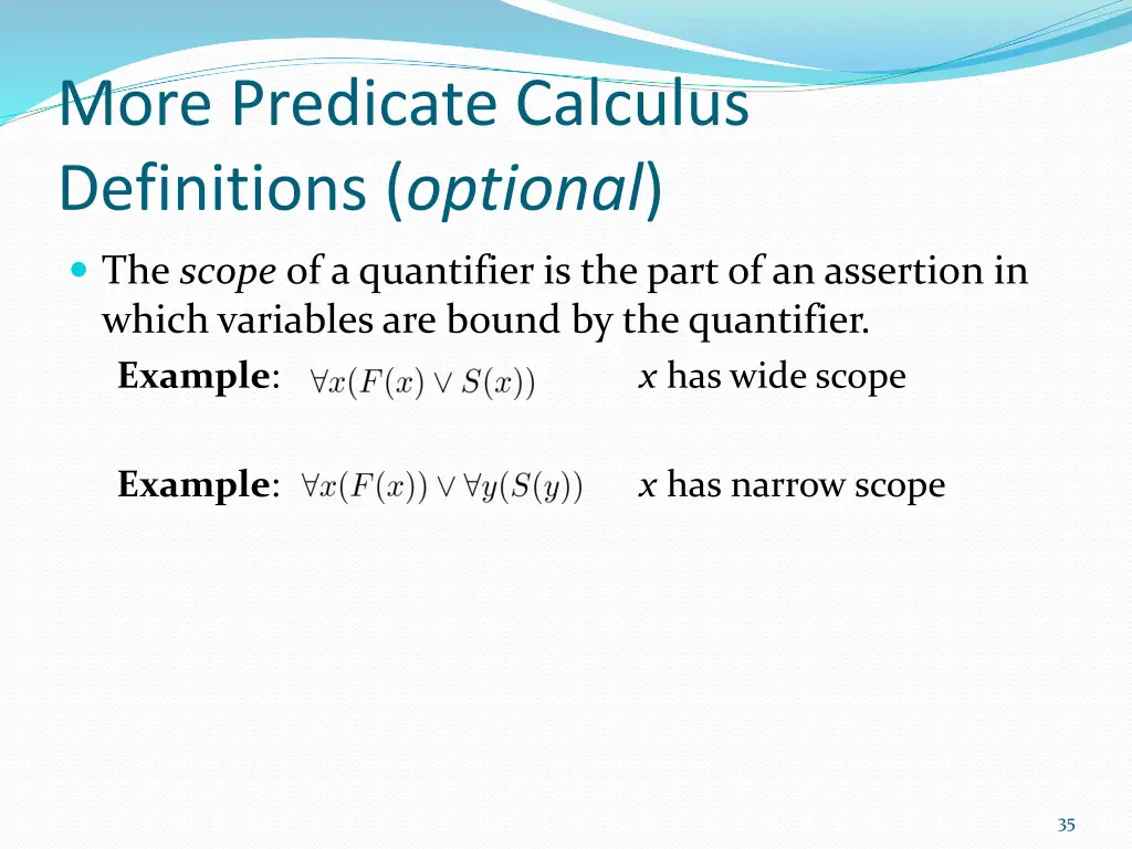 more predicate calculus definitions optional
