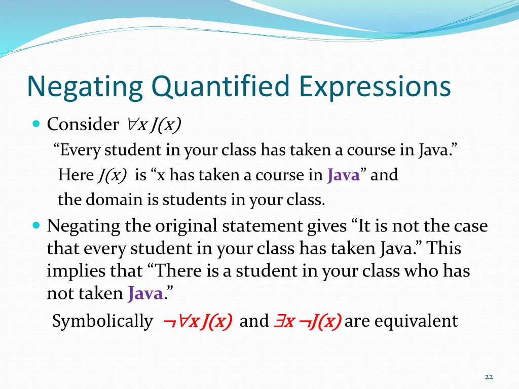 negating quantified expressions consider