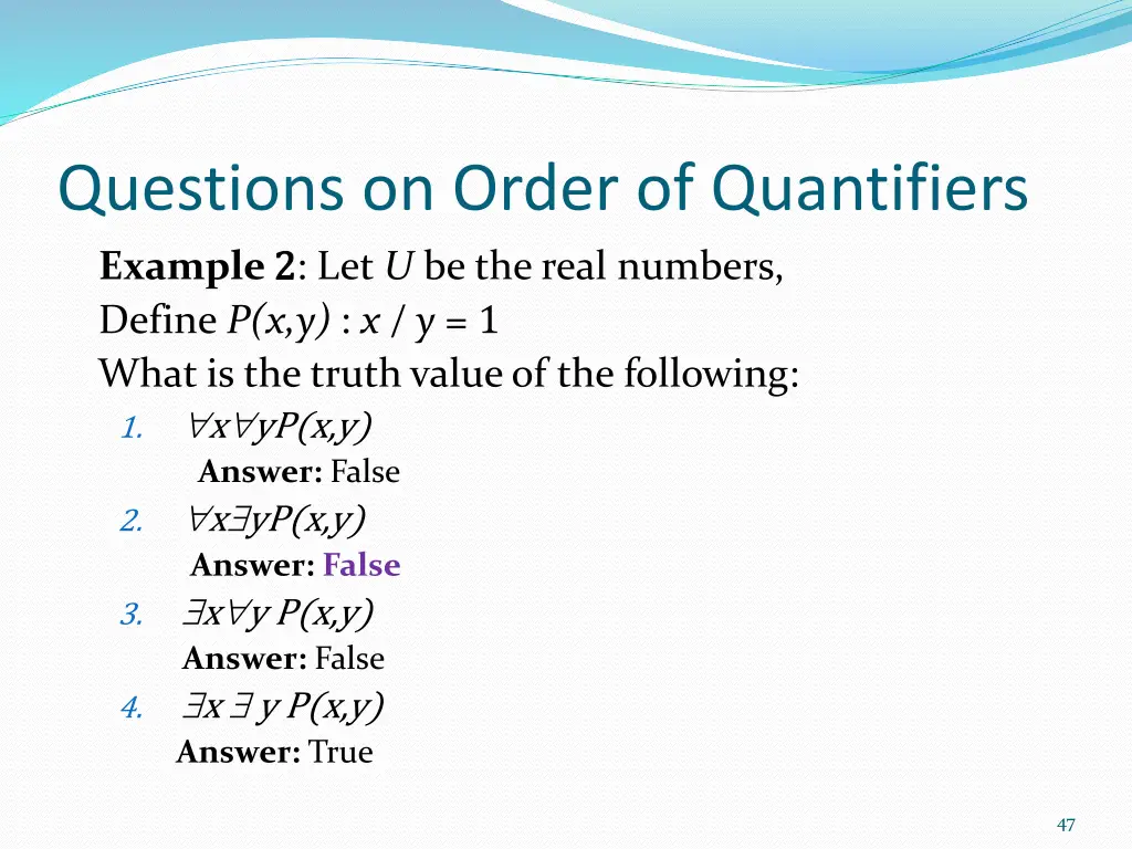questions on order of quantifiers example 1