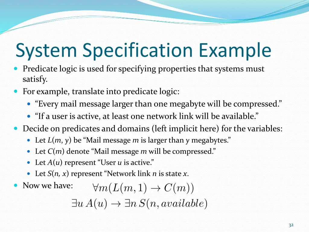 system specification example predicate logic