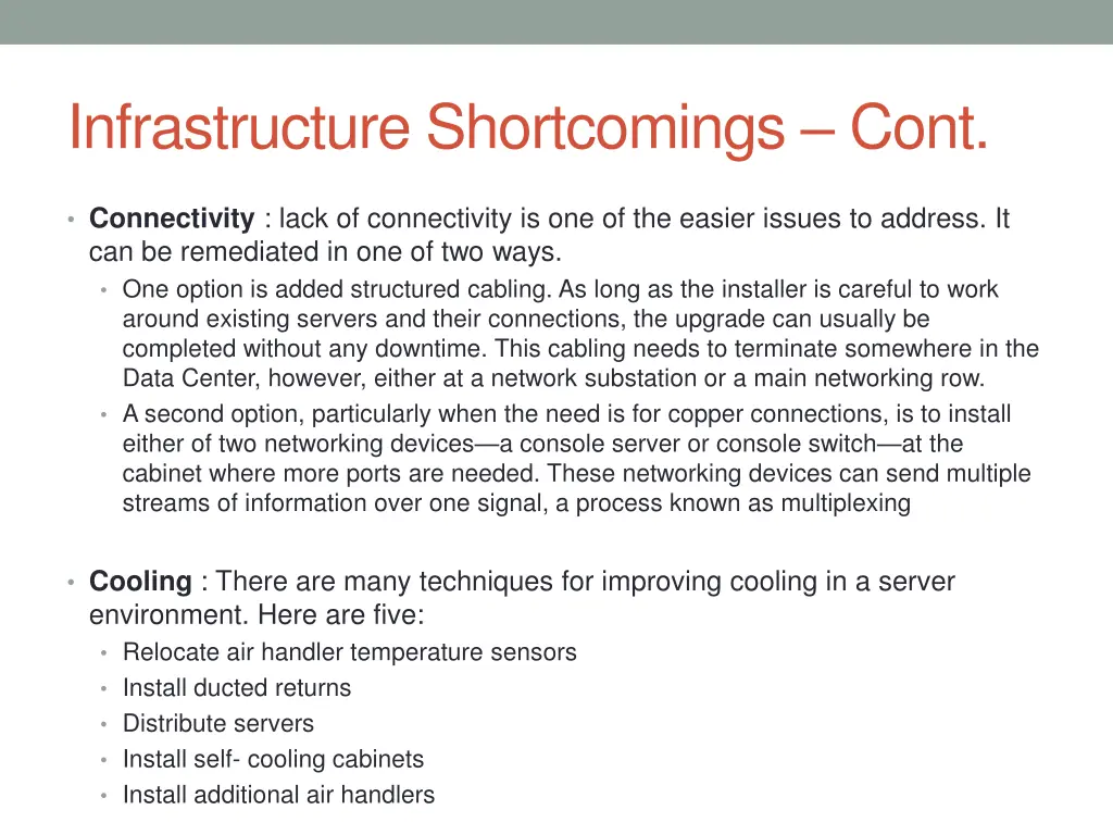 infrastructure shortcomings cont