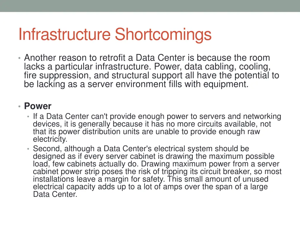 infrastructure shortcomings
