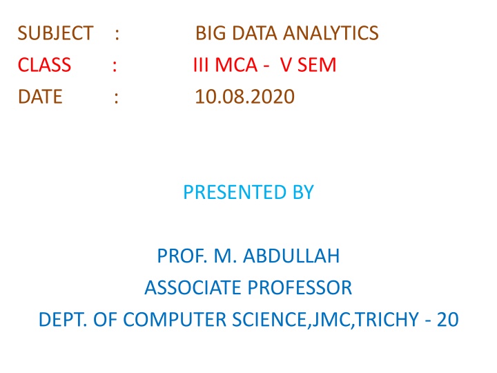 subject big data analytics class