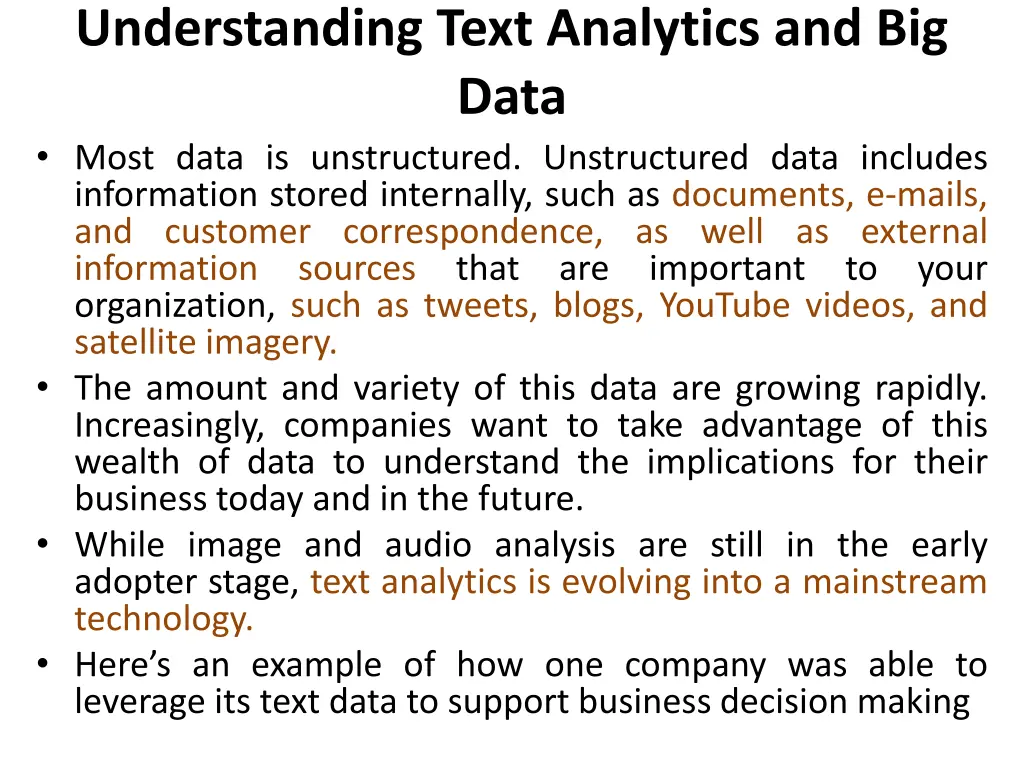 understanding text analytics and big data most
