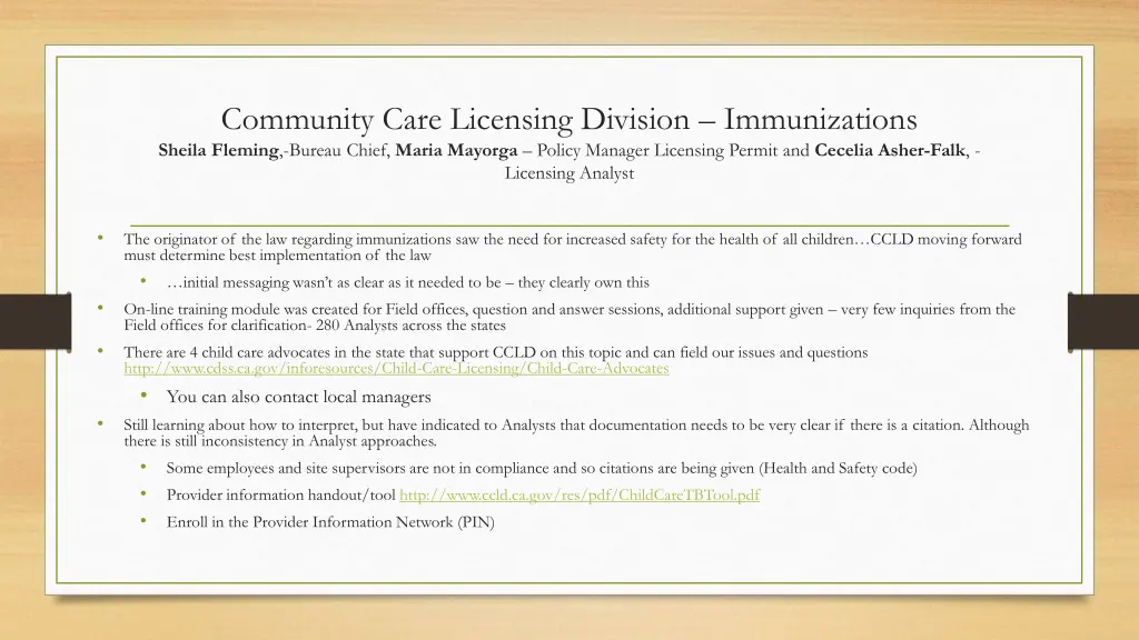 community care licensing division immunizations