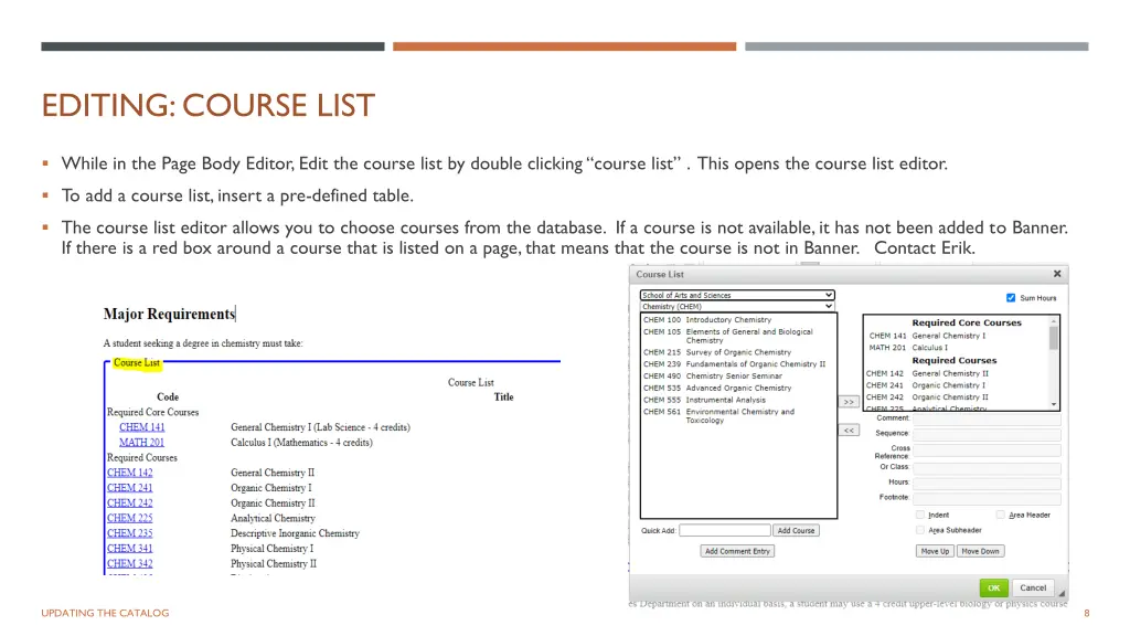editing course list