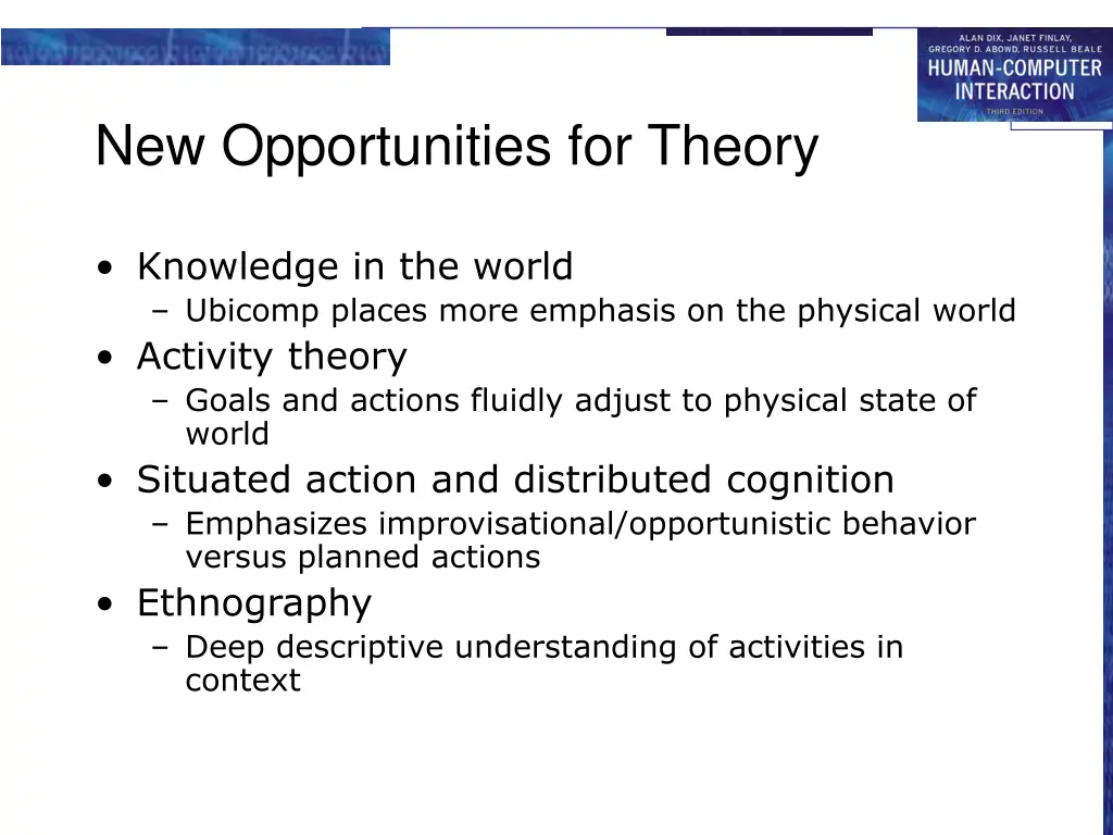 new opportunities for theory
