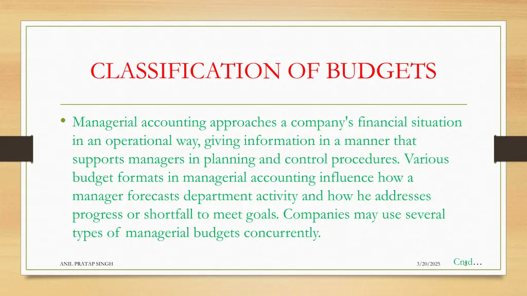 classification of budgets