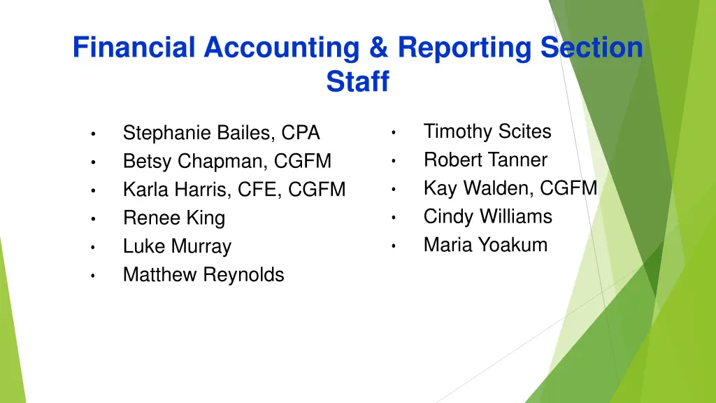 financial accounting reporting section staff