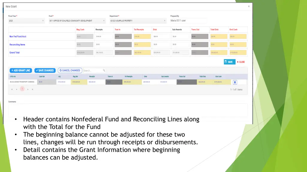 header contains nonfederal fund and reconciling