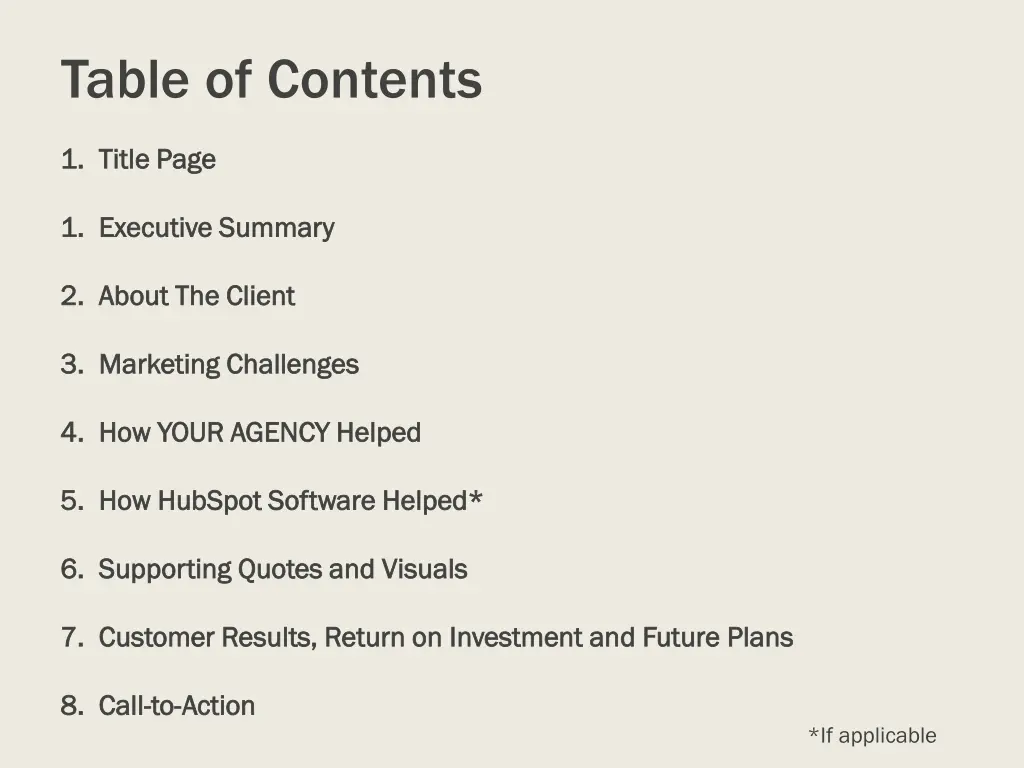 table of contents