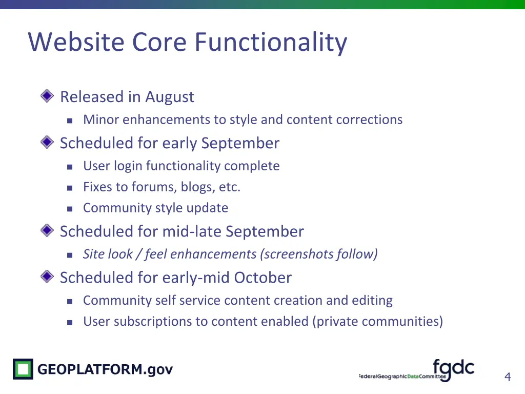 website core functionality