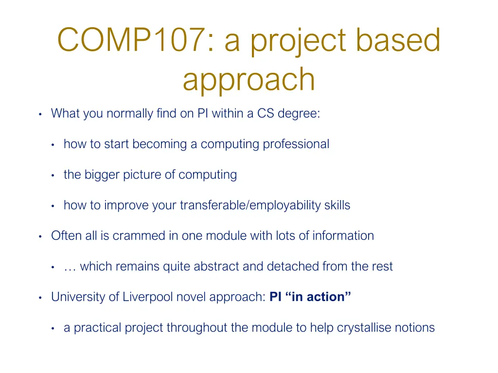 comp107 a project based approach
