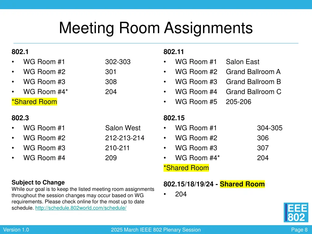 meeting room assignments