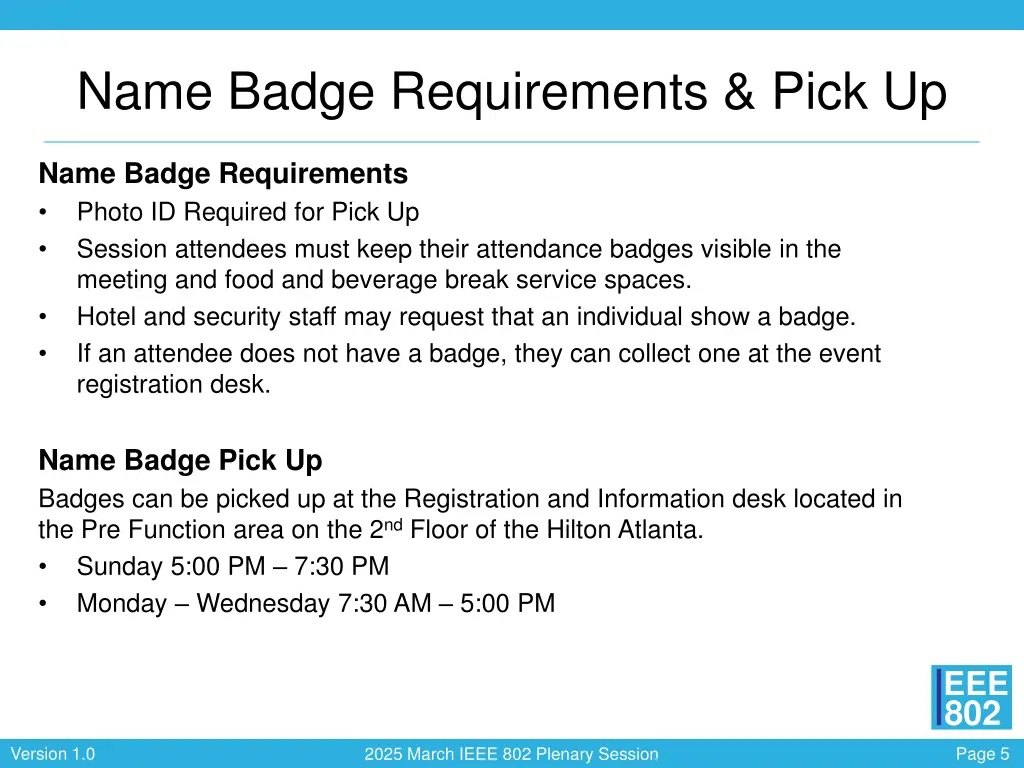name badge requirements pick up