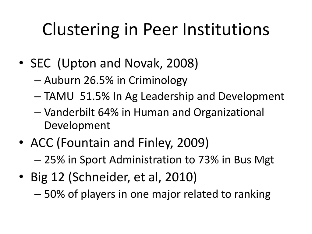 clustering in peer institutions