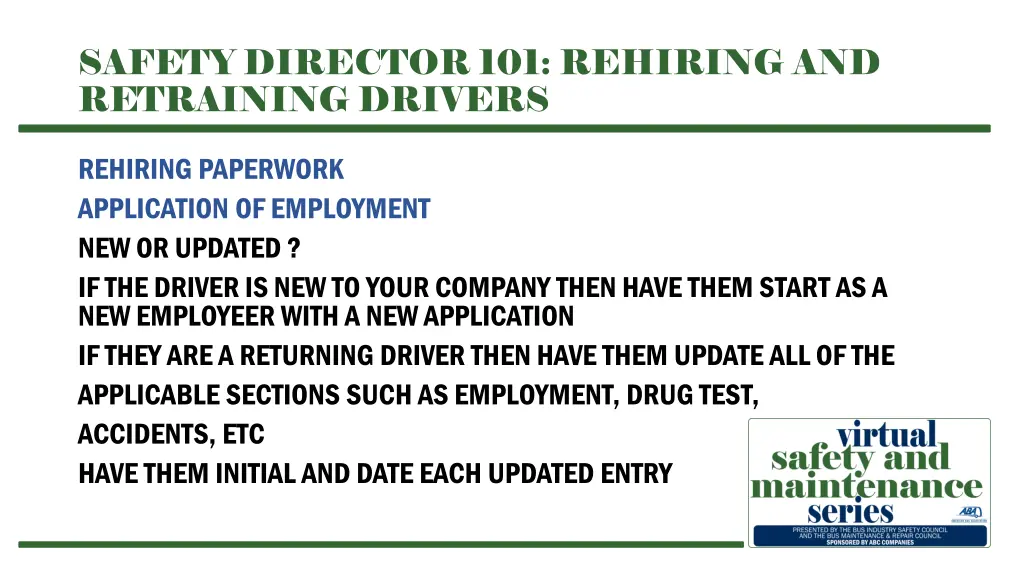 safety director 101 rehiring and retraining 2