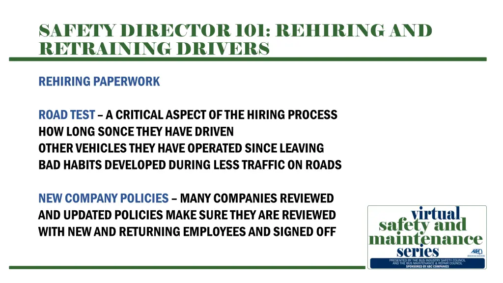 safety director 101 rehiring and retraining 3