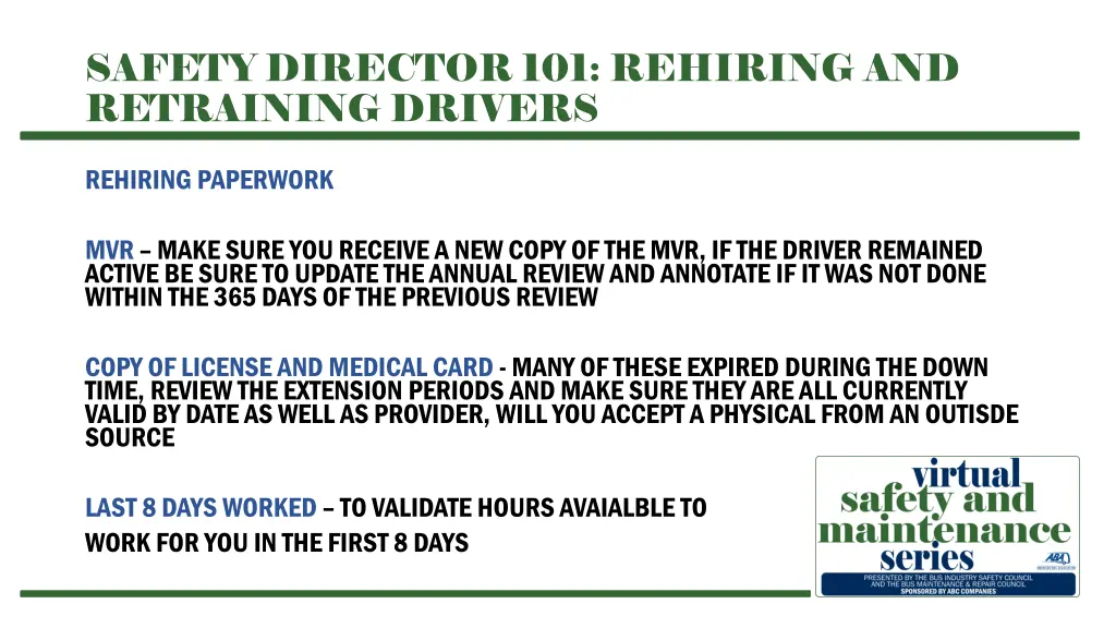 safety director 101 rehiring and retraining 4