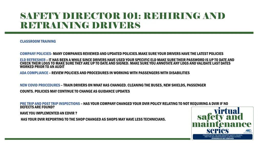 safety director 101 rehiring and retraining 7