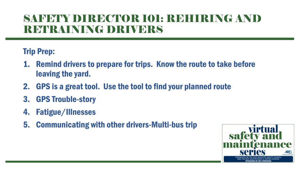 safety director 101 rehiring and retraining 9