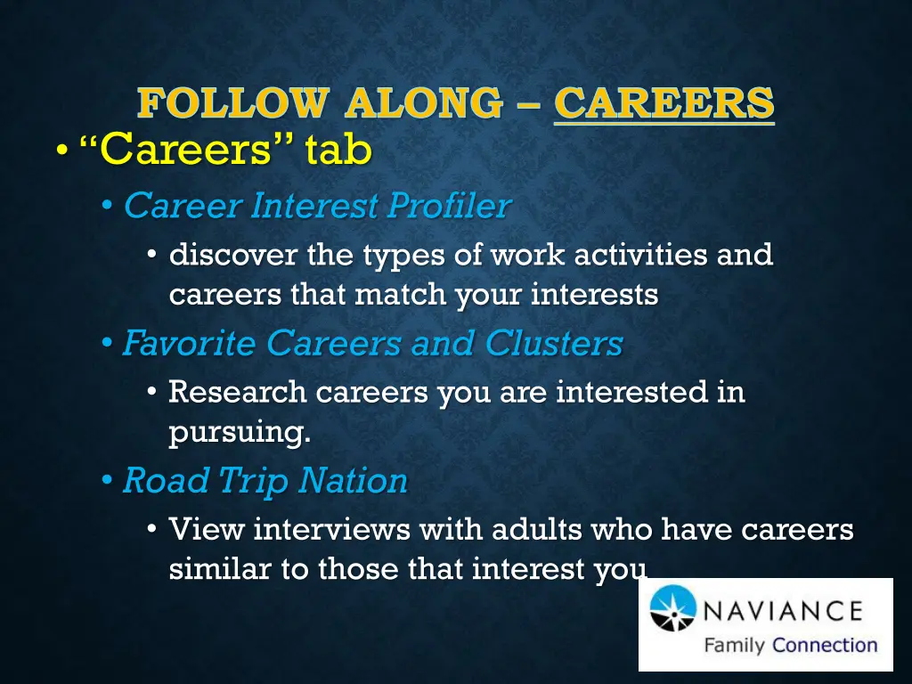 follow along careers careers tab career interest
