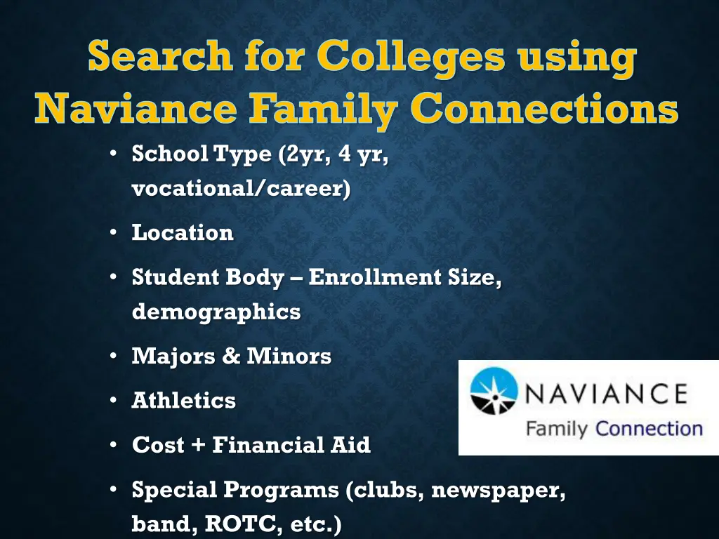 search for colleges using naviance family