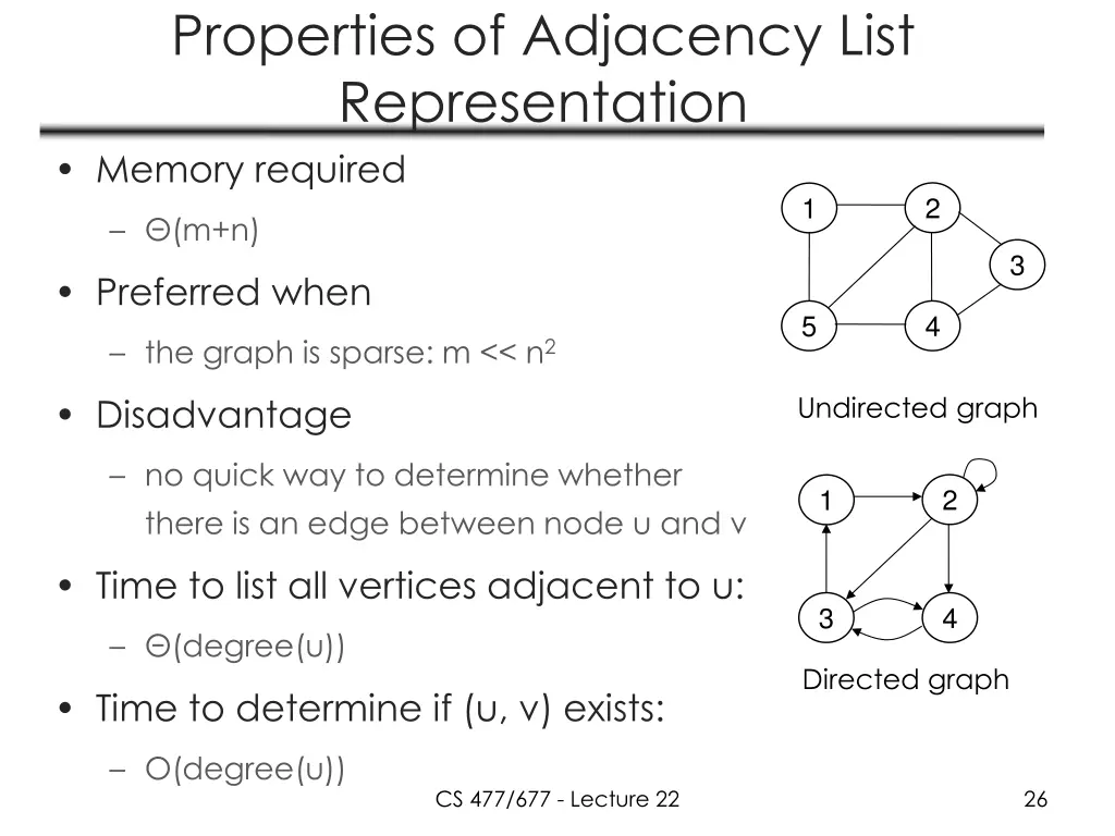 properties of adjacency list representation 1