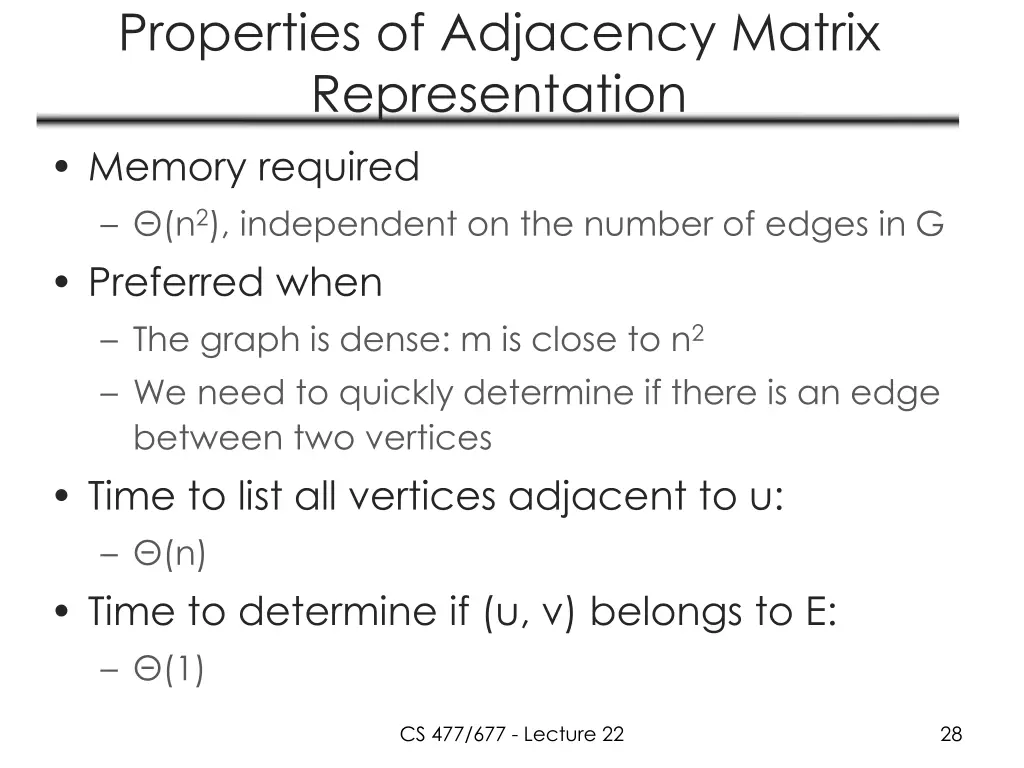 properties of adjacency matrix representation