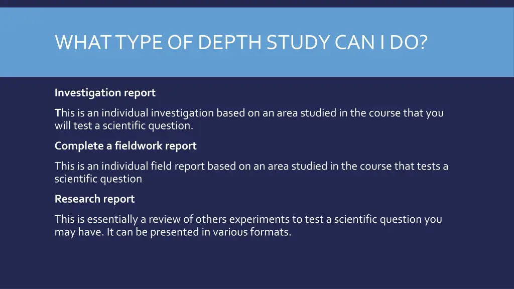 what type of depth study can i do