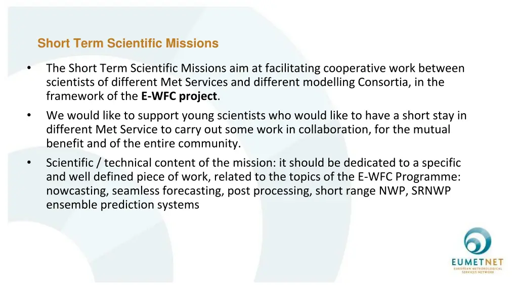 short term scientific missions