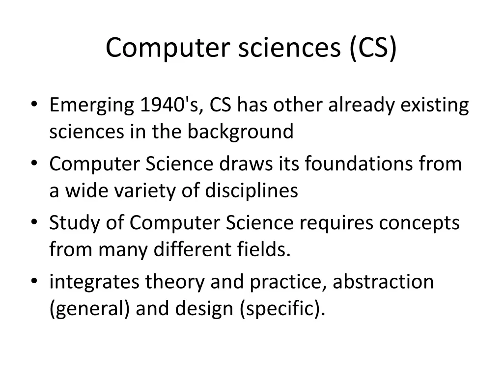 computer sciences cs