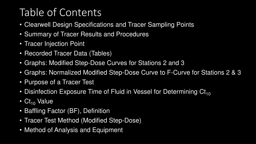 table of contents clearwell design specifications